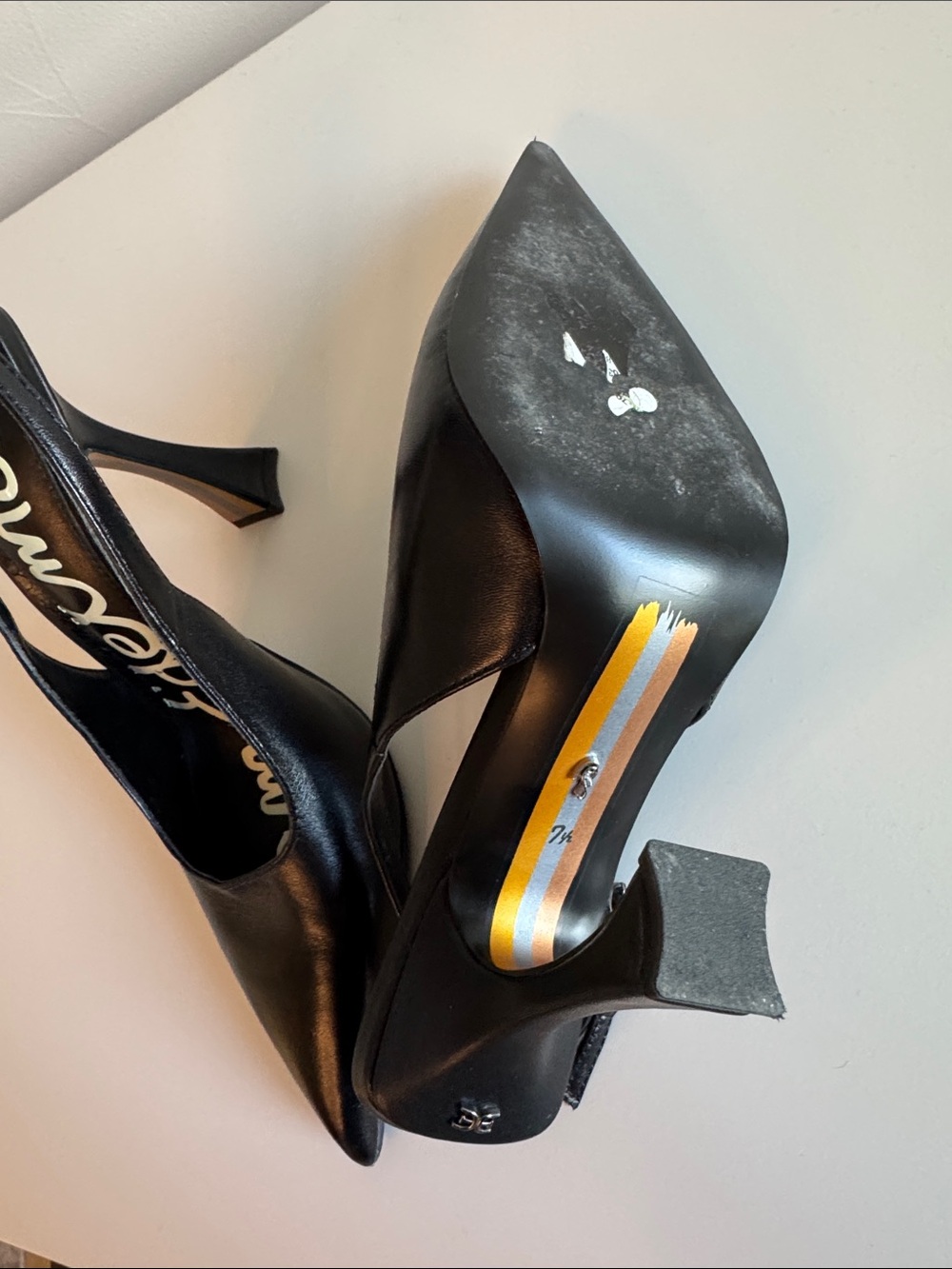 Sam Edelman Black Leather Pointed Slingback Heels - Picture 3 of 4